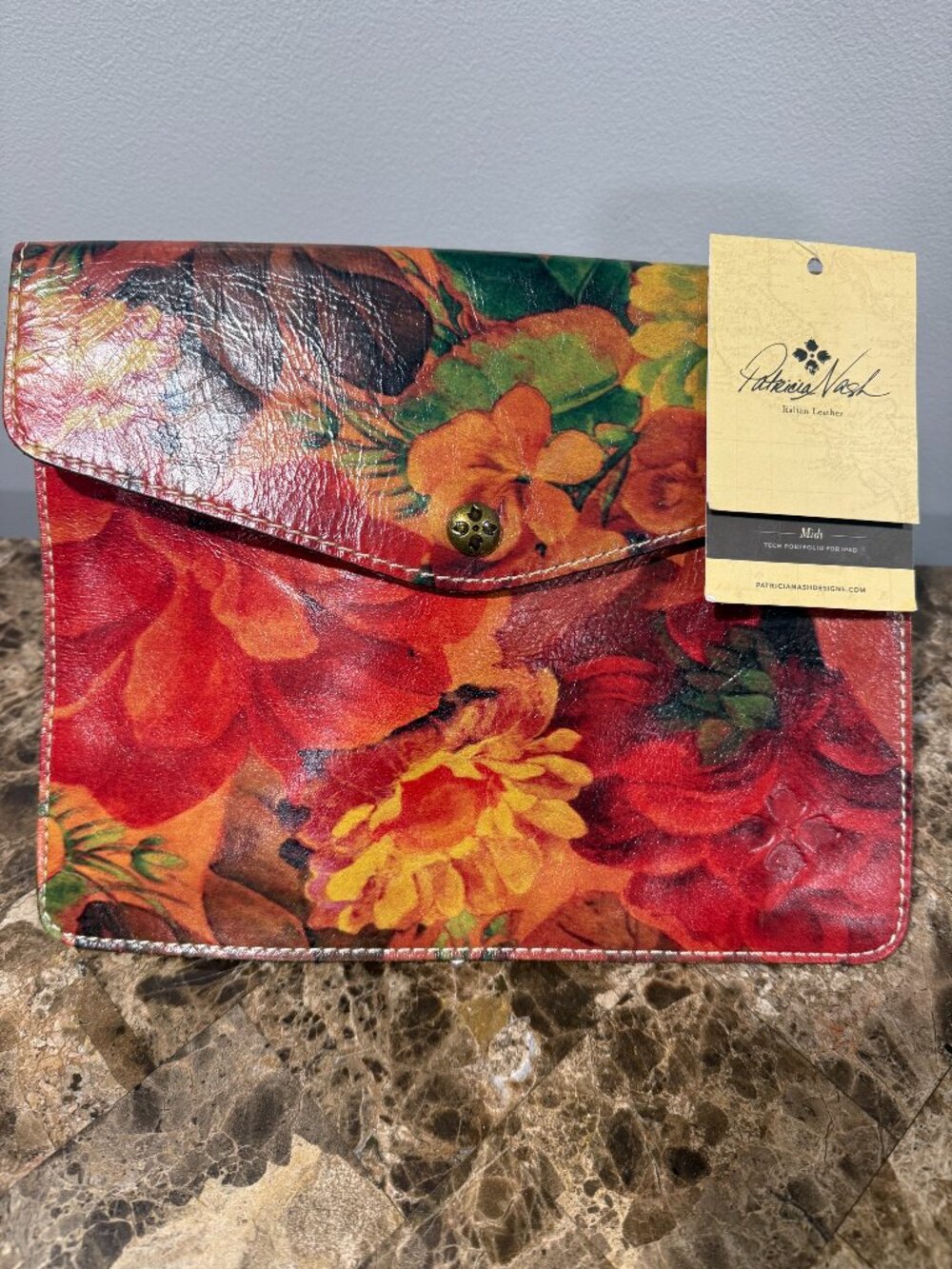 Patricia Nash Leather Midi iPad Tech Portfolio Case Clutch Floral NWT Mint
